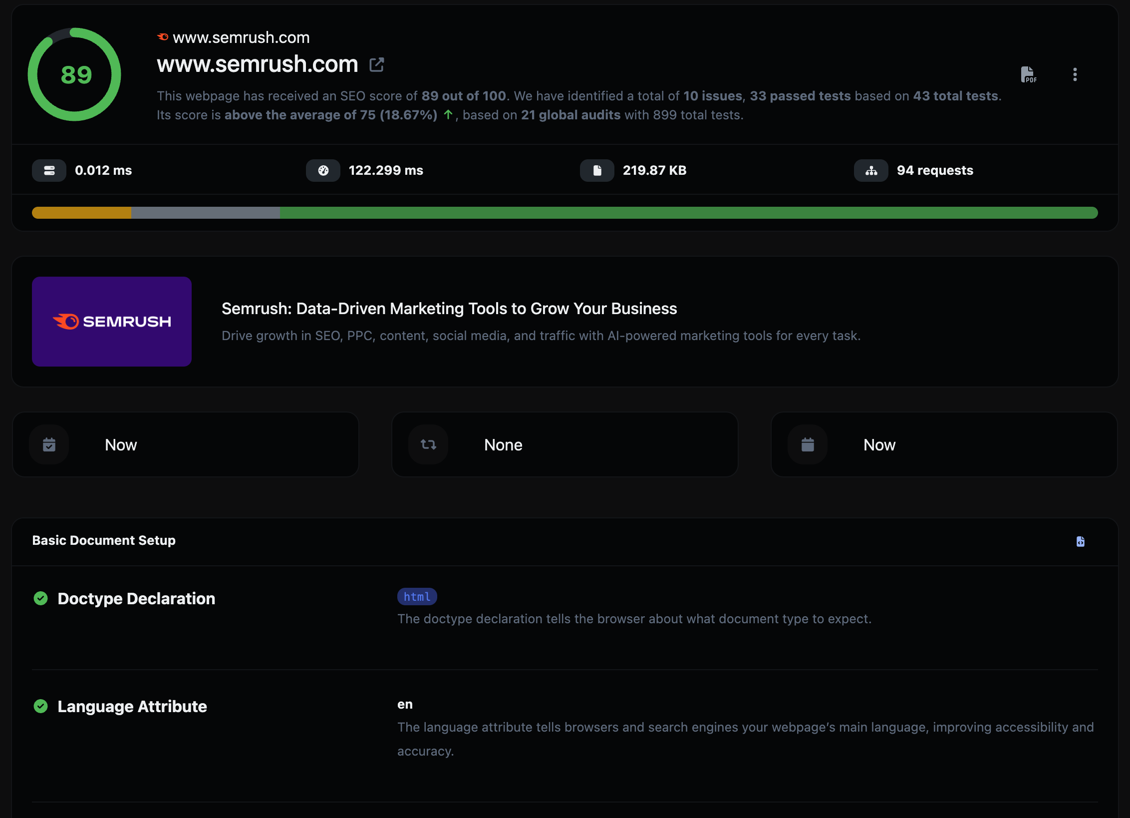 Screenshot of the app dashboard